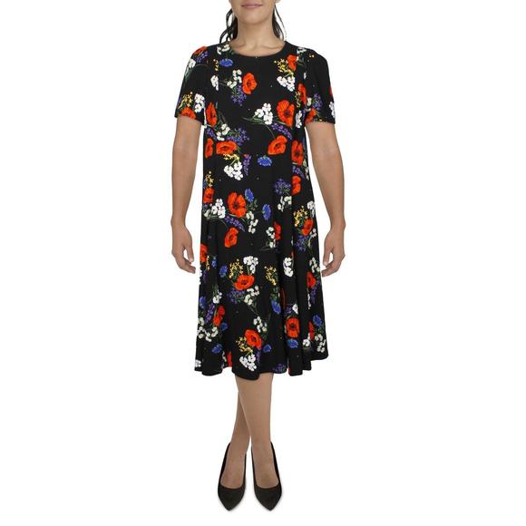 Calvin Klein Dresses & Skirts - Calvin Klein Womens Black Floral Print Calf Wear To Work Midi Dress Plus NWT